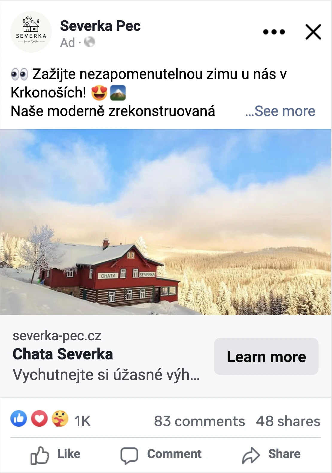 Konverzní reklama Chaloupky-Pec — interiér chaty